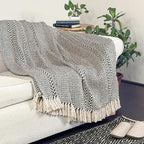 Chardin home - Black & Cream Braided Waffle Weave Throw, 50x60 in Recycled Cotton- Large, Wearable, Breathable, Skin-Friendly Everyday Blanket for Couch, Bed, Sofa - Soft Lightweight Picnic Rug