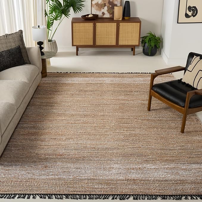SAFAVIEH Area Rug 8x10 - Cape Cod Collection - Large - Beige, Handmade Denim & Jute, Ideal for Living Room, Bedroom, Office, Dining Space (CAP153B)