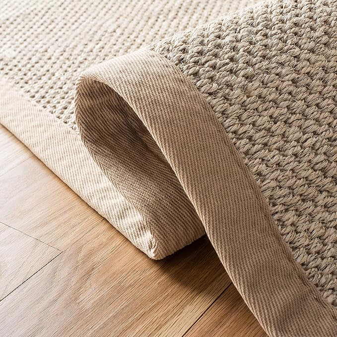 SAFAVIEH Area Rug 8x10 - Natural Fiber Collection - Large - Marble & Linen Color, Sisal, Woven Design with Border (NF143B)