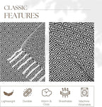 RAJRANG Black Throw Blanket Woven Country Rustic All Weather 100% Cotton Knitted Luxury Sofa Couch Bed Throws Mini Diamond 50 x 60 Inches