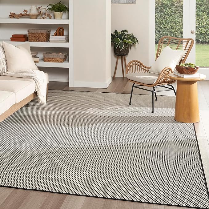 Nourison Home Courtyard Black White 9' x 12' Area Rug - Easy Clean, Non Shedding, Bed Room, Living Room, Dining Room, Kitchen (9' x 12')