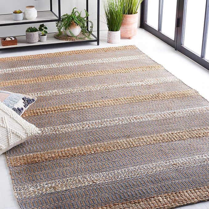 SAFAVIEH Natural Fiber Collection Accent Rug - 3' x 5', Grey & Natural, Handmade Flat Weave Stripe Jute & Cotton, Ideal for High Traffic Areas in Entryway, Living Room, Bedroom (NFB652F)