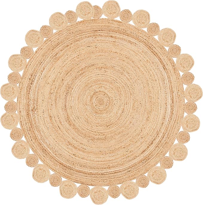SAFAVIEH Natural Fiber Round Collection 8' Round Natural NFB307A Handmade Boho Country Charm Jute Area Rug