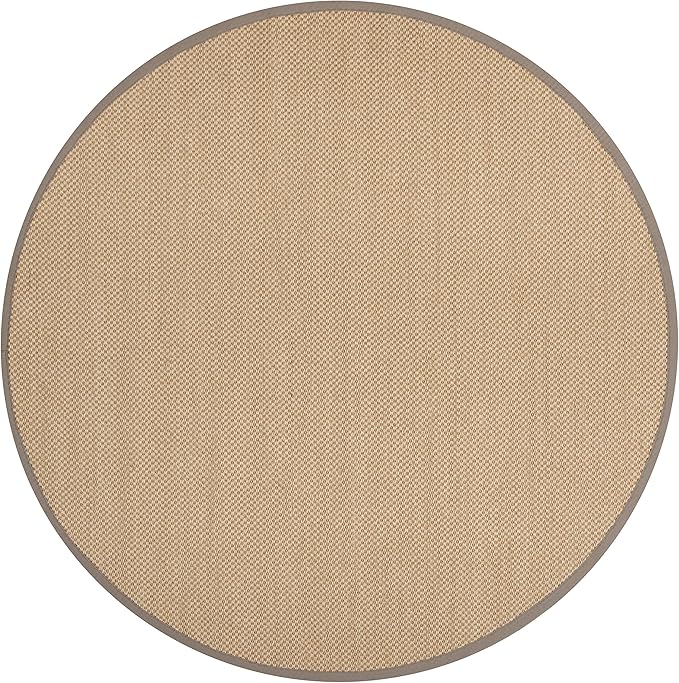 SAFAVIEH Area Rug 6' Round - Natural Fiber Collection - Maize & Grey, Sisal, Woven Design with Border (NF141G)