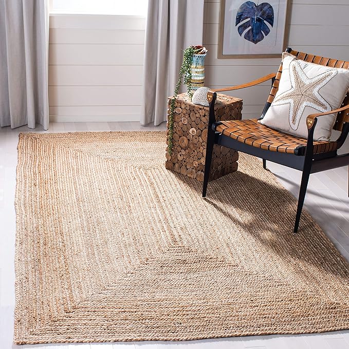 SAFAVIEH Area Rug 6x9 - Cape Cod Collection - Natural Brown, Handmade Braided Flat Weave Jute (CAP252A)