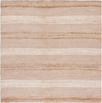 SAFAVIEH Natural Fiber Collection Area Rug - 6'6" Square, Ivory & Natural, Handmade Flat Weave Stripe Jute & Cotton, Ideal for High Traffic Areas in Living Room, Bedroom (NFB652A)