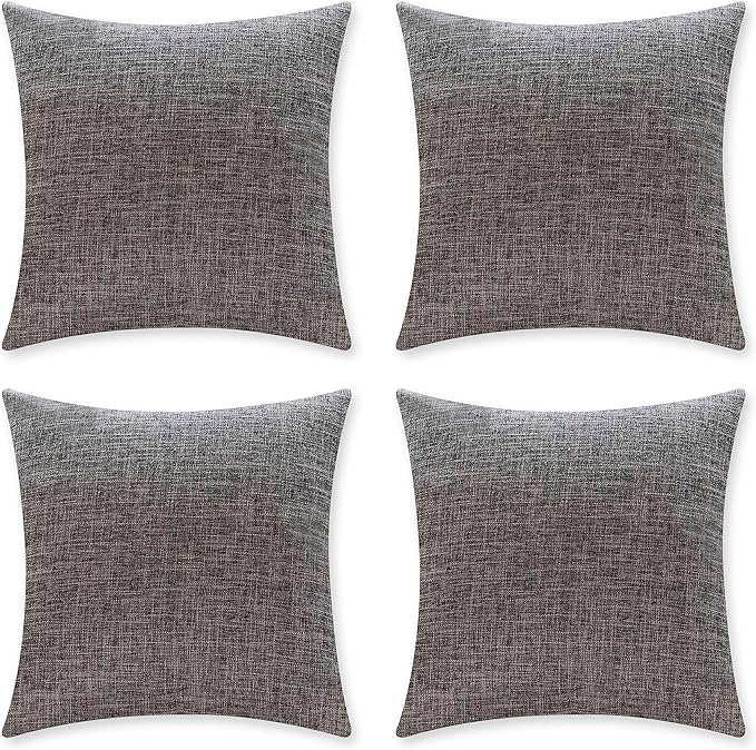Home Brilliant Gray Pillow Covers 18x18 Inch Soft Lined Linen Throw Pillow Cases Spring Decorative Throw Pillow Covers for Couch Sofa Garden Car, Pack of 4, 18 x 18 Inch, Ash Grey