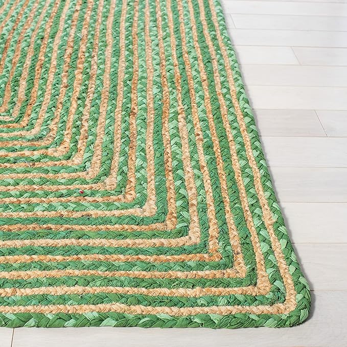 SAFAVIEH Cape Cod Collection Runner Rug - 2'3" x 18', Green & Natural Brown, Handmade Jute & Cotton, Woven Braided Design (CAP202Y)