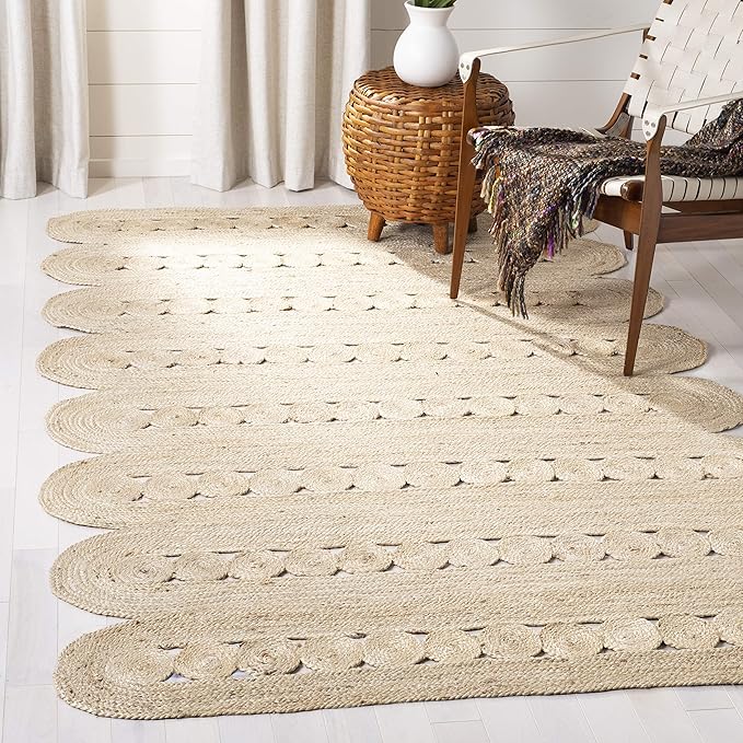 SAFAVIEH Natural Fiber Collection Accent Rug - 4' x 6', Ivory, Handmade Farmhouse Braided Woven Jute, Ideal for High Traffic Areas in Entryway, Living Room, Bedroom (NF365A)