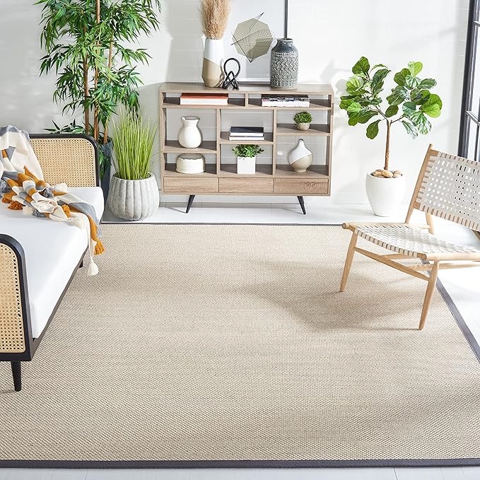 SAFAVIEH Area Rug 10x14 - Natural Fiber Collection - Large - Marble & Black, Sisal, Woven Design with Border (NF143A)