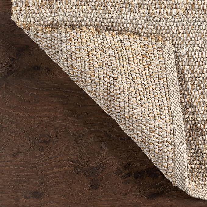 nuLOOM 6 Round Elfriede Jute & Cotton Hand Woven Area Rug, Natural, Solid Rustic Farmhouse Style, Weaved Design, Natural Fiber, For Bedroom, Living Room, Dining Room, Hallway, Office, Entryway