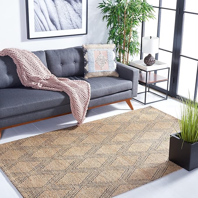 SAFAVIEH Natural Fiber Collection Area Rug - 5' x 8', Natural & Black, Natural Jute Design, Ideal for High Traffic Areas in Living Room, Bedroom (NFB552A)