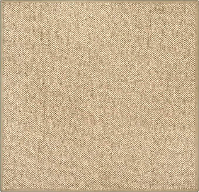 SAFAVIEH Area Rug 9' Square - Natural Fiber Collection - Maize & Linen Color, Sisal, Woven Design with Border (NF141B)