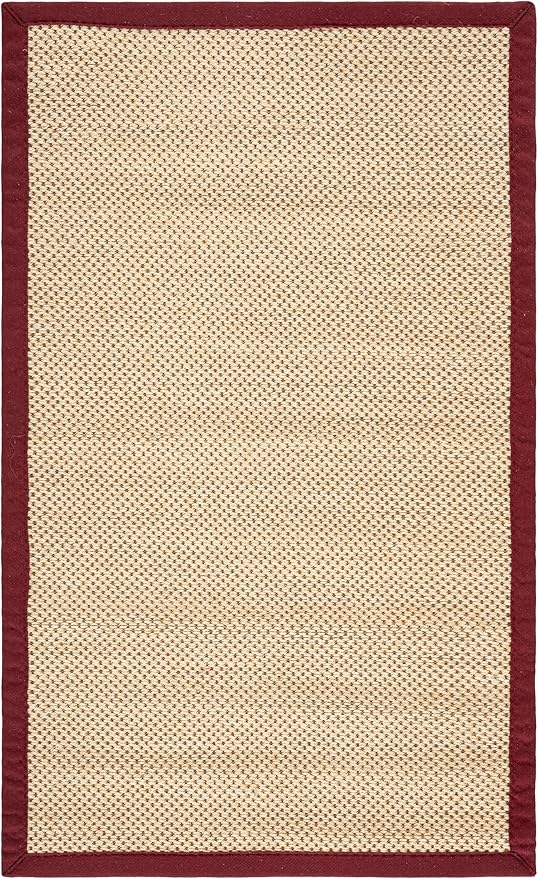 SAFAVIEH Area Rug 3x5 - Natural Fiber Collection - Maize & Burgundy, Sisal, Woven Design with Border (NF141D)