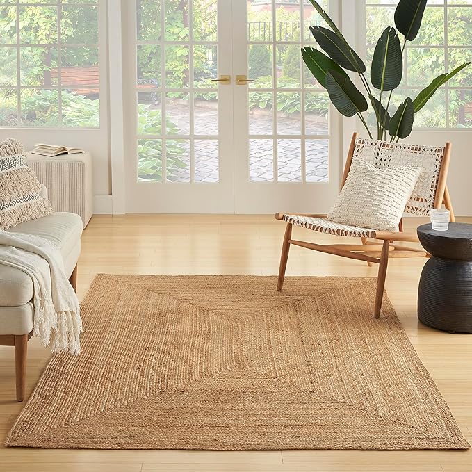 Nourison Home Natural Jute Natural 4' x 6' Area Rug - Easy Clean, Non Shedding, Bed Room, Living Room, Dining Room, Kitchen (4' x 6')
