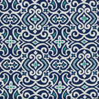 Pillow Perfect Damask Indoor/Outdoor Chair Seat Cushion, Tufted, Weather, and Fade Resistant, 19" x 19", Blue/White New Damask, 2 Count