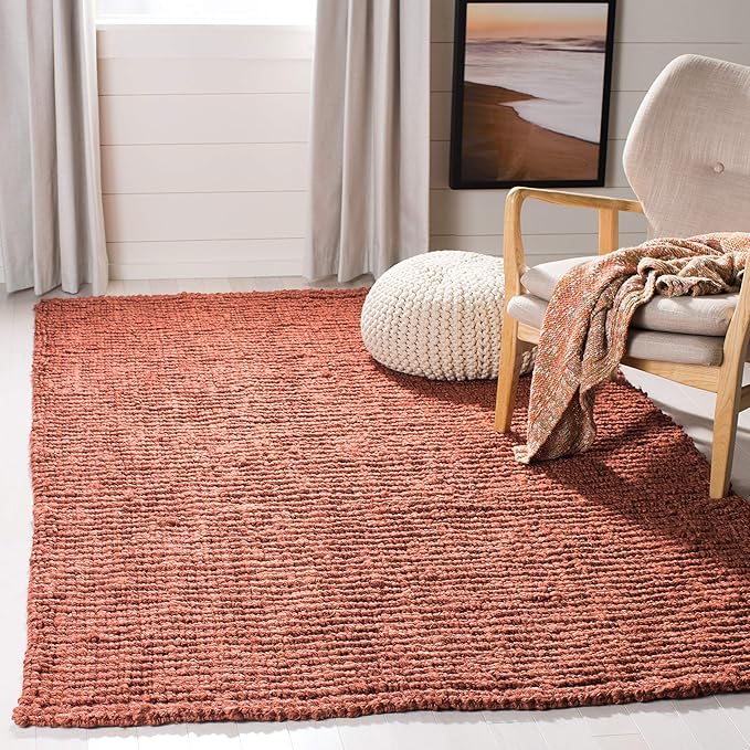 SAFAVIEH Area Rug 6x9 - Natural Fiber Collection - Rust, Handmade Jute, Farmhouse Style, Chunky Textured Thick Pile (NF447C)