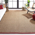 SAFAVIEH Area Rug 10x14 - Natural Fiber Collection - Large - Natural & Red, Seagrass, Basketweave Pattern with Border (NF114D)