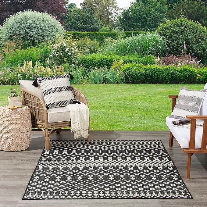 Nourison Home Positano Black 9' x 12' Area Rug - Easy Clean, Non Shedding, Bed Room, Living Room, Dining Room, Kitchen (9' x 12')