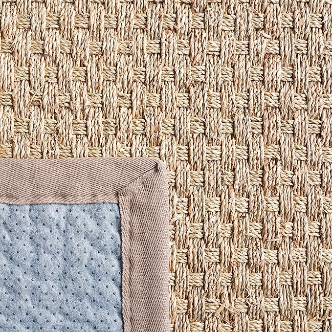 SAFAVIEH Area Rug 3x5 - Natural Fiber Collection - Natural & Grey, Seagrass, Basketweave Pattern with Border (NF114P)