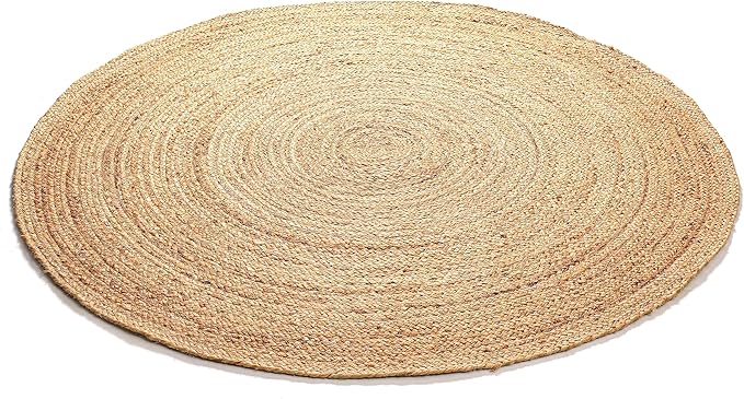 Savi Home Jute Area Rug Handwoven - 8 feet Round Natural - Rustic Vintage Beige Braided Reversible Rug- Eco Friendly Rugs for Farmhouse, Bedroom, Kitchen, Living Room
