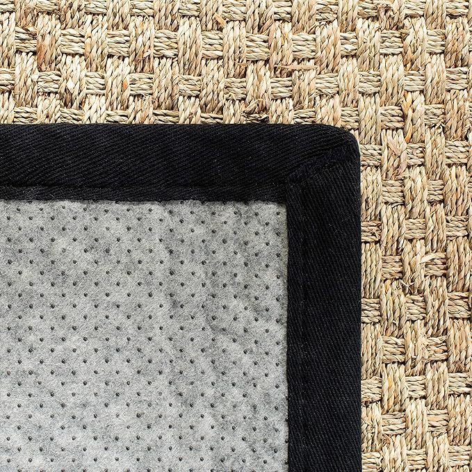 SAFAVIEH Natural Fiber Collection Runner Rug - 2'6" x 22', Natural & Black, Seagrass, Basketweave Pattern with Border (NF114C)