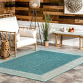 Nuloom Asha Teal/Ivory, 9'6" x 12', Casual, Striped Border, Soft and Cozy, High Traffic, Stain Resistant, Easy Clean, Durable Area Rug for Indoor/Outdoor Patio, Deck, Porch, Garden, Courtyard