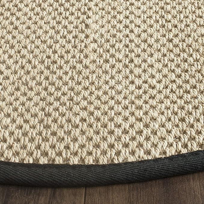 SAFAVIEH Area Rug 4' Round - Natural Fiber Collection - Maize & Black, Sisal, Woven Design with Border (NF141A)