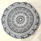 24" Black white Elephant Flower Mandala Barmeri Large Floor Pillow Cover Cushion Meditation Seating Ottoman Throw Cover Hippie Decorative Zipped Bohemian Pouf Ottoman Pom Pom Cases 24 " round