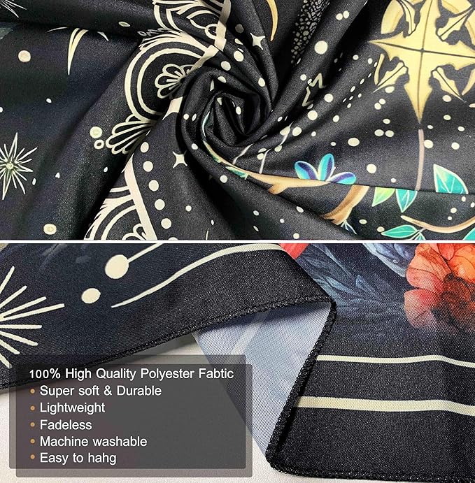OIOVOIO Tree of Life Tapastry Sun and Moon Tapastry Bohemian Hippie Wishing Tree Tapestries Nature Flower Plant Butterfly Tapestries for Home Decor Bedroom Living Room Dorm Decor (59"x51", Black)