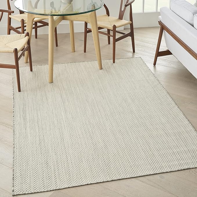 Nourison Home Courtyard Ivory Silver 4' x 6' Area Rug - Easy Clean, Non Shedding, Bed Room, Living Room, Dining Room, Kitchen (4' x 6')