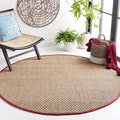 SAFAVIEH Area Rug 3' Round - Natural Fiber Collection - Natural & Red, Seagrass, Basketweave Pattern with Border (NF114D)