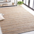 SAFAVIEH Natural Fiber Collection Area Rug - 6'6" Square, Light Blue & Natural, Handmade Boho Farmhouse Rustic Jute & Cotton Jute, Ideal for High Traffic Areas in Living Room, Bedroom (NFB654M)