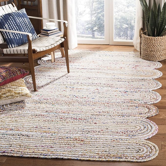 SAFAVIEH Cape Cod Collection Area Rug - 5' x 8', Ivory & Multi, Handmade Braided Jute & Cotton, Ideal for High Traffic Areas in Living Room, Bedroom (CAP208A)