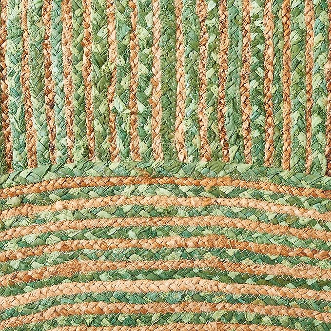 SAFAVIEH Area Rug 5' Round - Cape Cod Collection - Green & Natural Brown, Handmade Jute & Cotton, Woven Braided Design (CAP202Y)