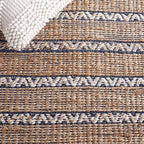 SAFAVIEH Natural Fiber Collection Accent Rug - 4' x 6', Navy & Natural, Handmade Flat Weave Stripe Jute & Cotton Jute, Ideal for High Traffic Areas in Entryway, Living Room, Bedroom (NFB655N)