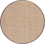 SAFAVIEH Area Rug 6' Round - Natural Fiber Collection - Natural & Dark Brown, Seagrass, Basketweave Pattern with Border (NF114K)