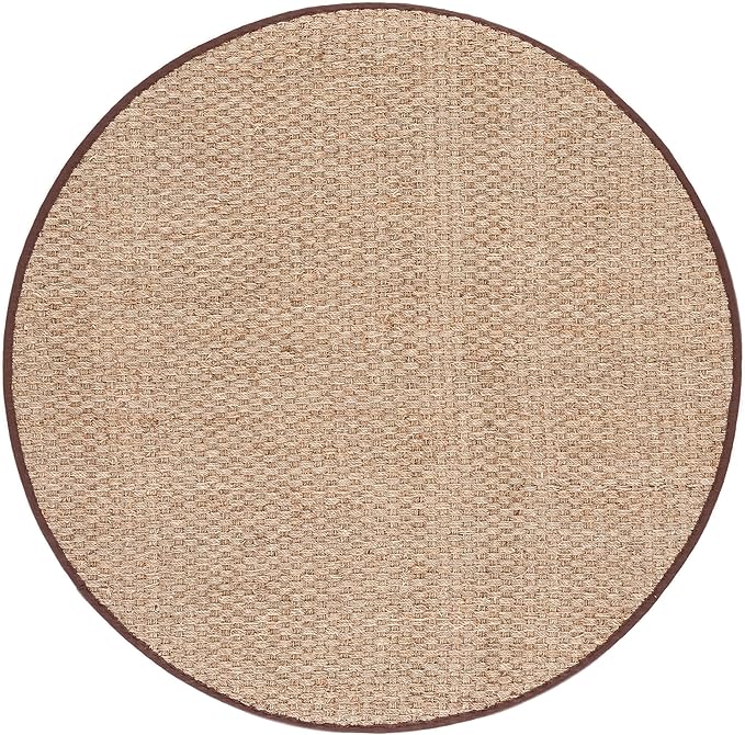 SAFAVIEH Area Rug 6' Round - Natural Fiber Collection - Natural & Dark Brown, Seagrass, Basketweave Pattern with Border (NF114K)
