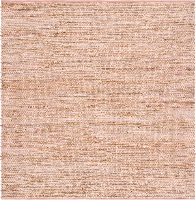 SAFAVIEH Cape Cod Collection Area Rug - 6' Square, Pink & Natural, Handmade Jute & Cotton, Ideal for Living Room, Bedroom, Dining Space (CAP236U)