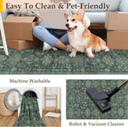 5x7 Washable Area Rug for Living Room Bedroom Vintage Green Soft Low Pile Carpet Traditional Retro Non Slip Throw Rug for Dining Room Entryway Indoor Dorm Kitchen