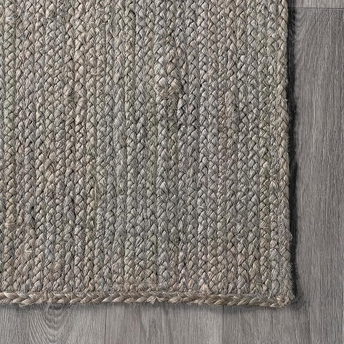 nuLOOM 8x10 Rigo Jute Hand Woven Area Rug, Grey, Solid Farmhouse Design, Natural Fiber, For Bedroom, Living Room, Dining Room, Hallway, Office, Kitchen, Entryway