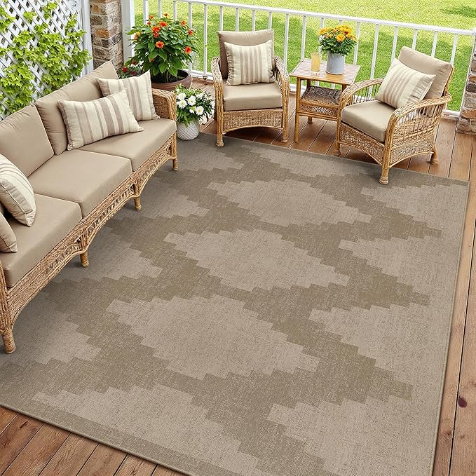 6x9 Easy Jute Outdoor Patio Rug Washable Brown Neutral Large Area Rug for Living Room Lightweight Non Slip No Sheding Carpet Balcony Farmhouse Bedroom Backyard Dining Room Deck