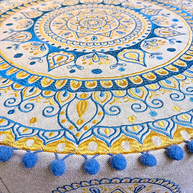 Boho Floor Pillow Cover Round Moroccan Large Pouf Ottoman Room Décor Cushion for Meditation Yoga and Boho Chic Bohemian Furniture Perfect for Living Room, Bedroom, Nursary or Children Room Unstuffed