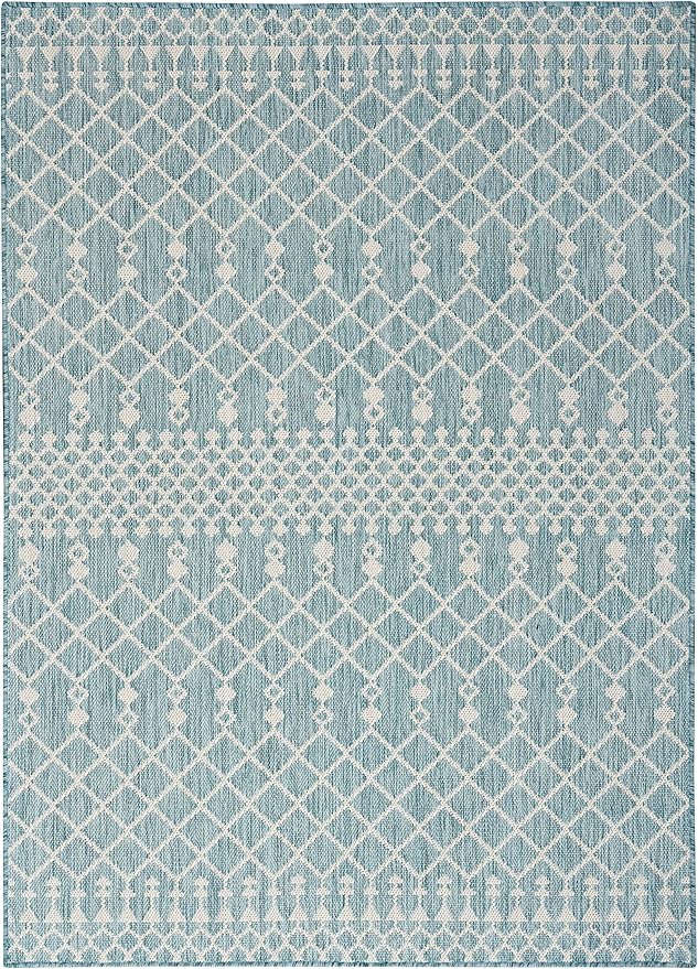 Nourison Home Positano Aqua 5' x 7' Area Rug - Easy Clean, Non Shedding, Bed Room, Living Room, Dining Room, Kitchen (5' x 7')