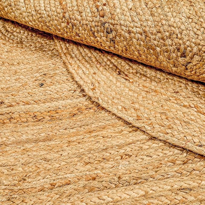 Hand Woven Jute Area Rug - 5' x 7' Feet - Rustic Beige Reversible Oval Rugs for Bedroom, Kitchen, Living Room - Vintage Natural Braided Entry Floor Décor Boho Oval Area Rugs 5x7 Feet