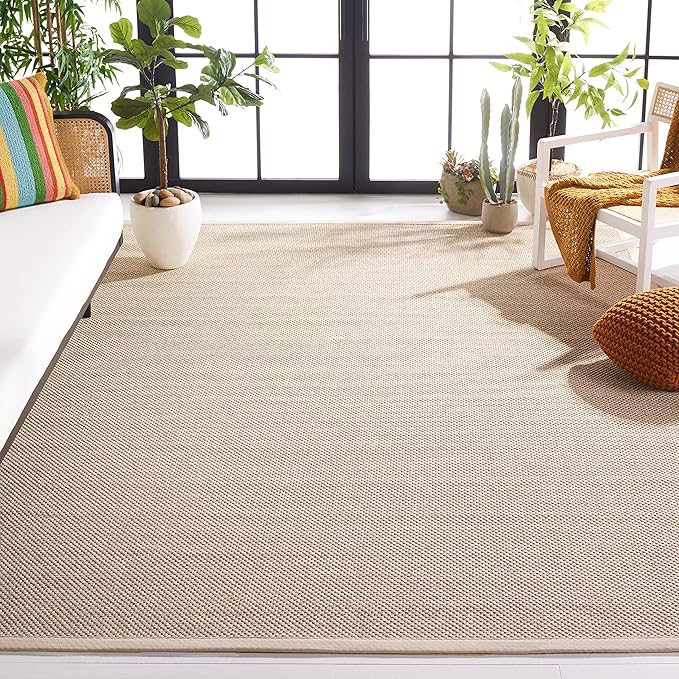 SAFAVIEH Area Rug 11x15 - Natural Fiber Collection - Large - Marble & Beige, Sisal, Woven Design with Border (NF143C)