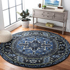 SAFAVIEH Vintage Hamadan Collection Area Rug - 3' Round, Blue & Grey, Traditional Persian Design, Non-Shedding & Easy to Clean, Ideal for Living Room, Bedroom, Dining Space (VTH211N)
