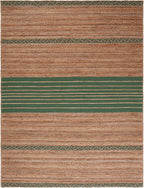 SAFAVIEH Natural Fiber Collection Area Rug - 6' x 9', Natural & Green, Handmade Stripe Boho Farmhouse Rustic Braided Jute, Ideal for High Traffic Areas in Living Room, Bedroom (NFB262Y)