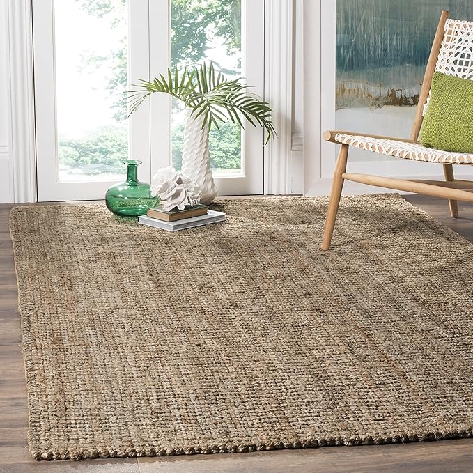 SAFAVIEH Area Rug 4x6 - Natural Fiber Collection - Natural & Grey, Handmade Jute, Farmhouse Style, Chunky Textured Thick Pile (NF447M)