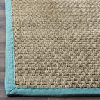 SAFAVIEH Natural Fiber Collection Runner Rug - 2'6" x 6', Natural & Teal, Seagrass, Basketweave Pattern with Border (NF114R)